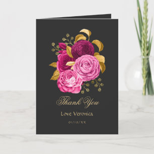 Hot Pink and Gold Floral Letterpress Thank You Card