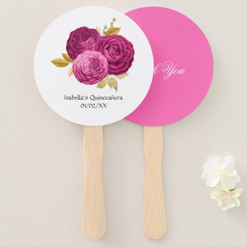 Hot_Pink and Gold Floral Quinceaera Hand Fan
