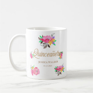 Hot Pink and Gold Floral Quinceanera Mug
