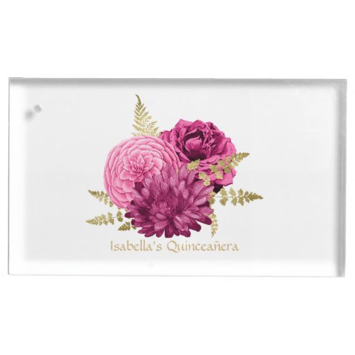 Hot_Pink and Gold Floral Quinceaera Place Card Holder
