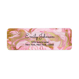 Hot Pink and Gold Foil Elegant Marble Birthday Label