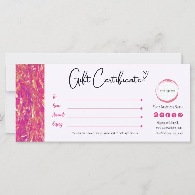 Hot Pink and Gold Gift Certificate (Front)
