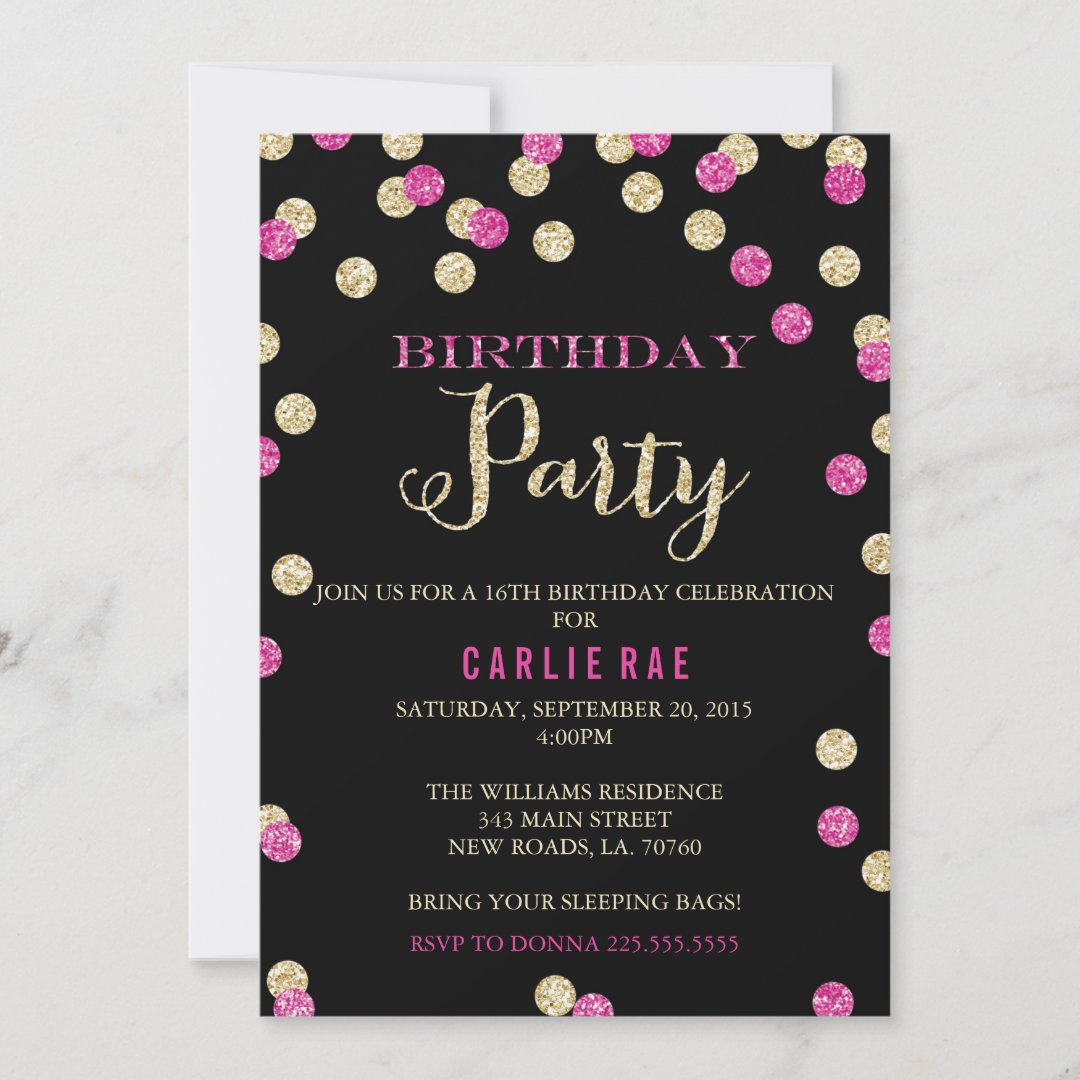 Hot Pink and Gold Glitter Birthday Invitations | Zazzle