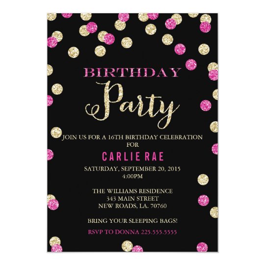 Hot Pink and Gold Glitter Birthday Invitations | Zazzle.com