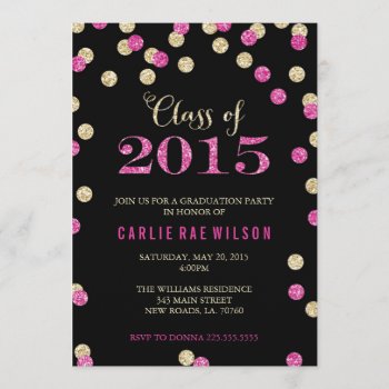Hot Pink And Gold Glitter Graduation Invitations by fancypaperie at Zazzle