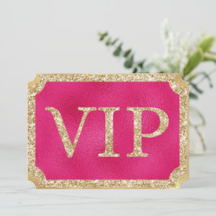 Hot Pink and Gold Glitter VIP Event Ticket Invitation