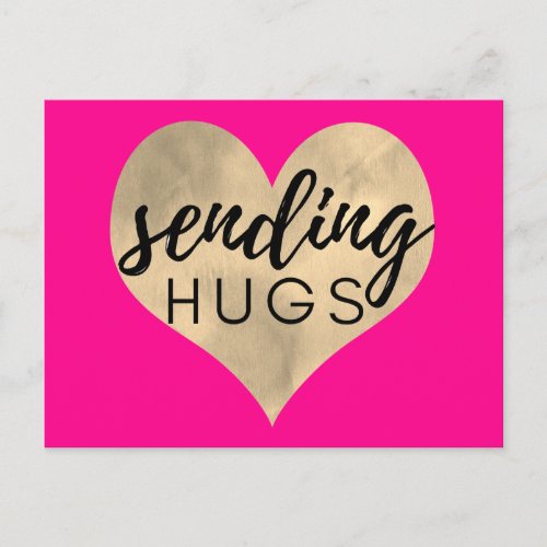 Hot Pink and Gold Heart Sending Hugs Postcard