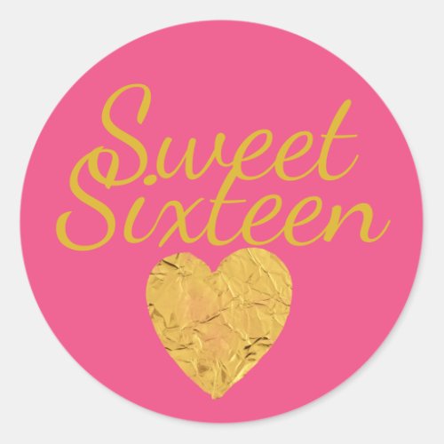 Hot Pink and Gold Heart Sweet 16 Envelope Seal