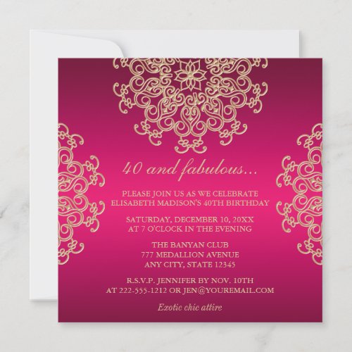 HOT PINK AND GOLD INDIAN INSPIRED BIRTHDAY INVITATION