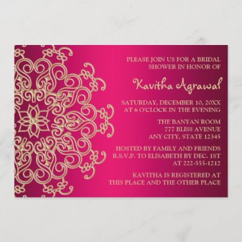 Hot Pink And Gold Indian Inspired Bridal Shower Invitation by OccasionInvitations at Zazzle