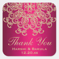 HOT PINK AND GOLD INDIAN INSPIRED THANK YOU LABEL