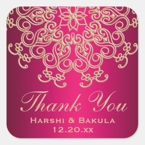 HOT PINK AND GOLD INDIAN INSPIRED THANK YOU LABEL