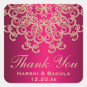 HOT PINK AND GOLD INDIAN INSPIRED THANK YOU LABEL