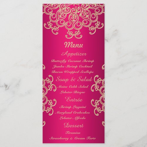 Hot Pink and Gold Indian Style Menu Cards