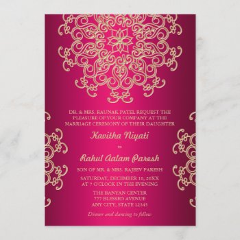 Hot Pink And Gold Indian Style Wedding Invitation by OccasionInvitations at Zazzle