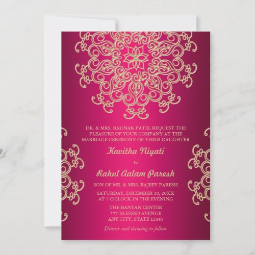 HOT PINK AND GOLD INDIAN STYLE WEDDING INVITATION