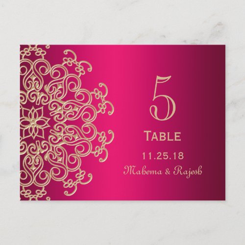 HOT PINK AND GOLD INDIAN WEDDING TABLE NUMBER CARD