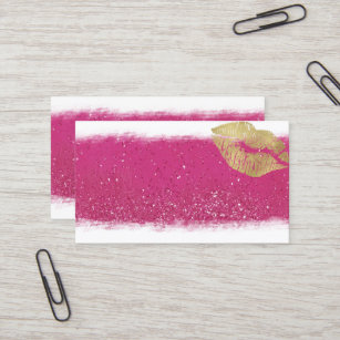 Hot Pink and Gold Lips Business Card Template