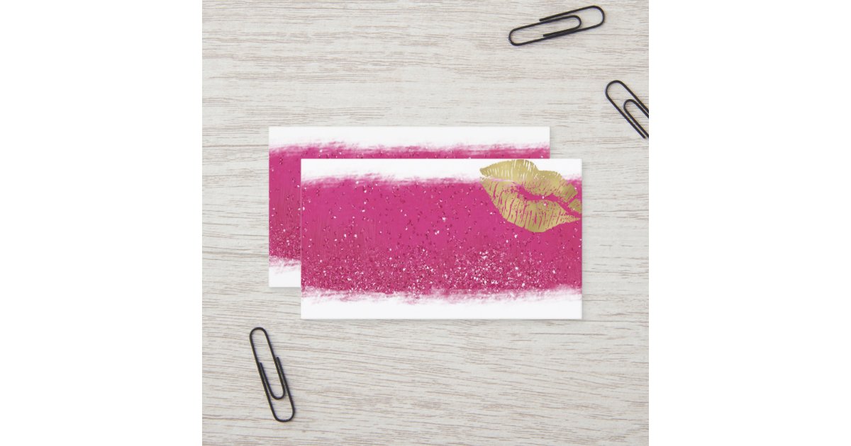 Hot Pink and Gold Lips Business Card Template Zazzle