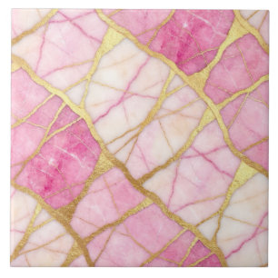 Hot Pink and Gold Marble Ceramic Tile