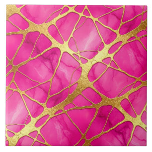 Hot Pink and Gold Marble Ceramic Tile