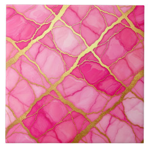 Hot Pink and Gold Marble Ceramic Tile