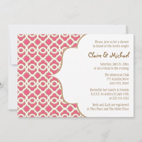 Hot Pink and Gold Moroccan Couples Wedding Shower Invitation