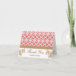 Hot Pink and Gold Moroccan Thank You Wedding Card