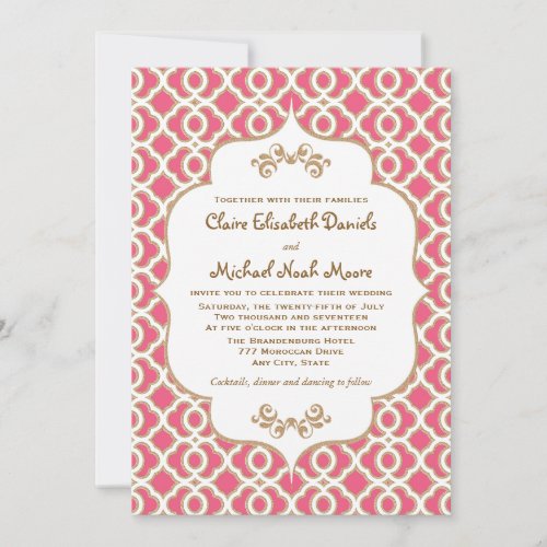 Hot PInk and Gold Moroccan Wedding Invitations