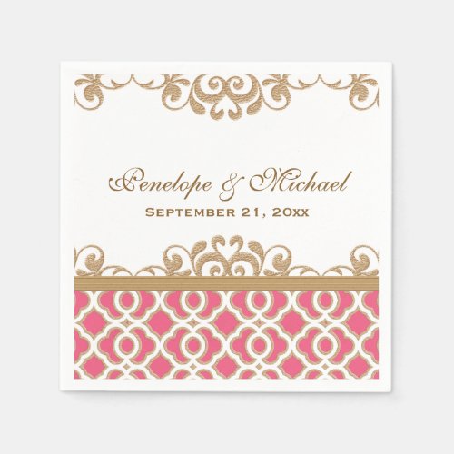 Hot Pink and Gold Moroccan Wedding Paper Napkins