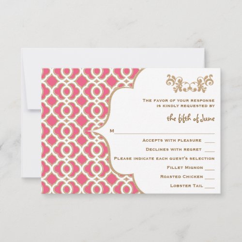 Hot Pink and Gold Moroccan Wedding Response Cards