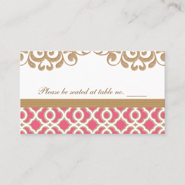 Hot Pink and Gold Moroccan Wedding Table Place Place Card (Front)