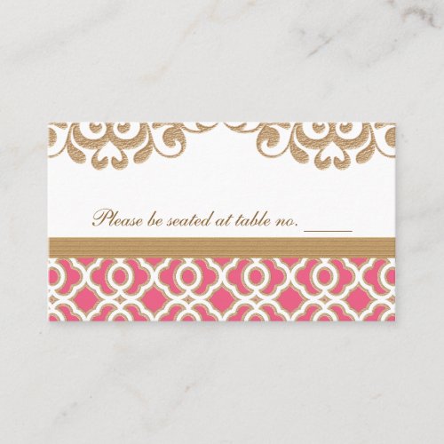 Hot Pink and Gold Moroccan Wedding Table Place Place Card