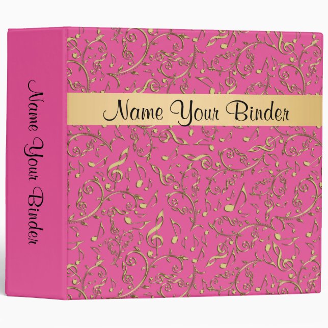 Hot Pink and Gold Music Notes Binder (Front/Spine)