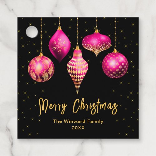 Hot Pink and Gold Ornaments Merry Christmas Favor Tags