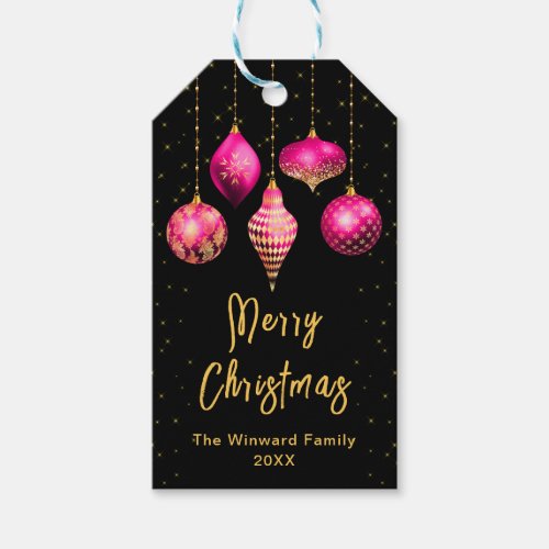 Hot Pink and Gold Ornaments Merry Christmas Gift Tags