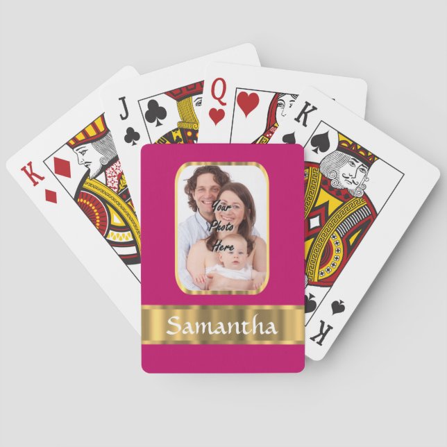 Hot pink and gold personalized poker cards (Back)