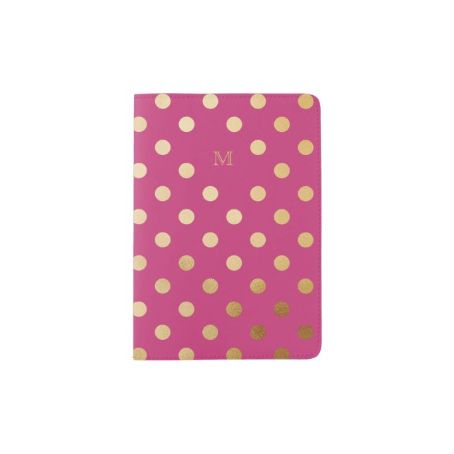 Hot Pink and Gold Polka Dot Passport Holder (Front)