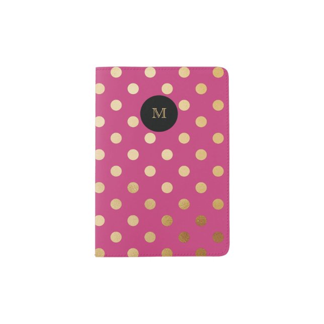 Hot Pink and Gold Polka Dot Passport Holder (Front)