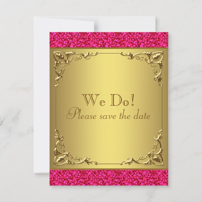 Hot Pink and Gold Save the Date (Front)