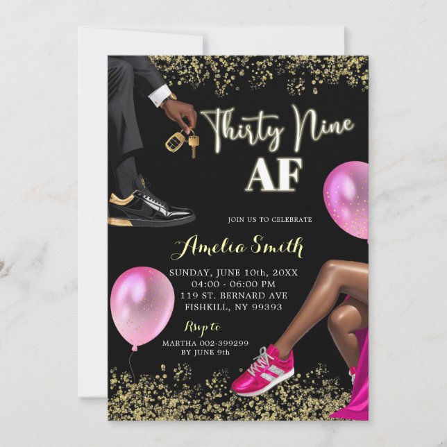 Hot Pink and Gold Sneaker Ball 39 Birthday Invitation (Front)