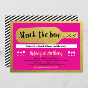 Hot pink and gold stock the bar housewarming invitation