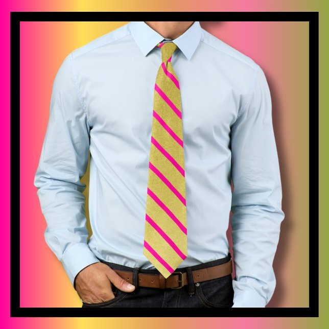 Hot Pink and Gold Stripe Neck Tie (Creator Uploaded)
