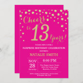 Hot Pink and Gold Surprise 13th Birthday Diamond Invitation (Front/Back)