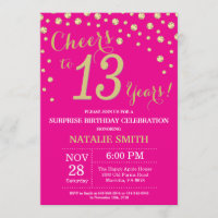 Hot Pink and Gold Surprise 13th Birthday Diamond