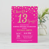 Hot Pink and Gold Surprise 13th Birthday Diamond Invitation (Standing Front)