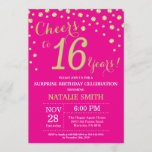 Hot Pink and Gold Surprise 16th Birthday Diamond Invitation<br><div class="desc">Surprise 16th Birthday Invitation with Hot Pink and Gold Glitter Diamond Background. Gold Confetti. Kids Birthday. Teen Teenage Boy or Girl Birthday. For further customization,  please click the "Customize it" button and use our design tool to modify this template.</div>