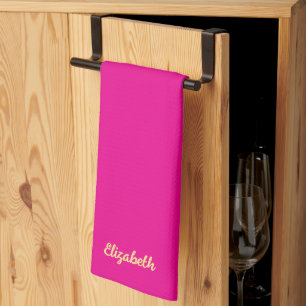 Hot Pink And Gold Trendy Script Name Stylish Kitchen Towel