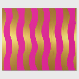 Hot Pink and Gold Wavy Stripe Glam Girl Wrapping Paper