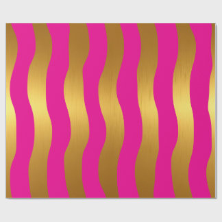 Hot Pink and Gold Wavy Stripe Glam Girl Wrapping Paper